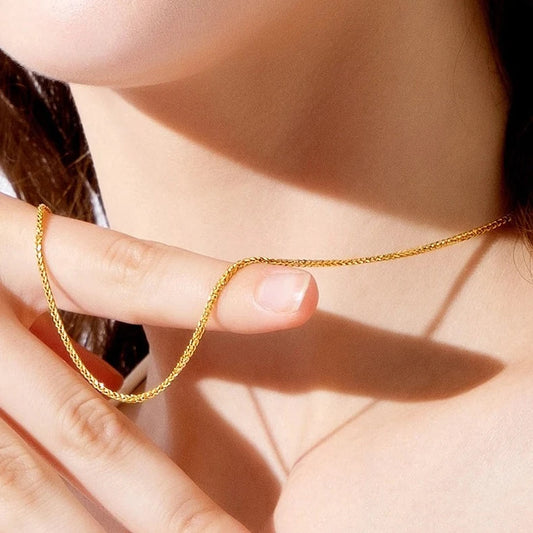 18K Gold Chopin Chain Necklace-Black Diamonds New York