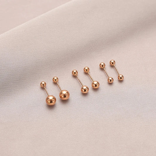 18k Rose Gold Screw Stud Earrings-Black Diamonds New York
