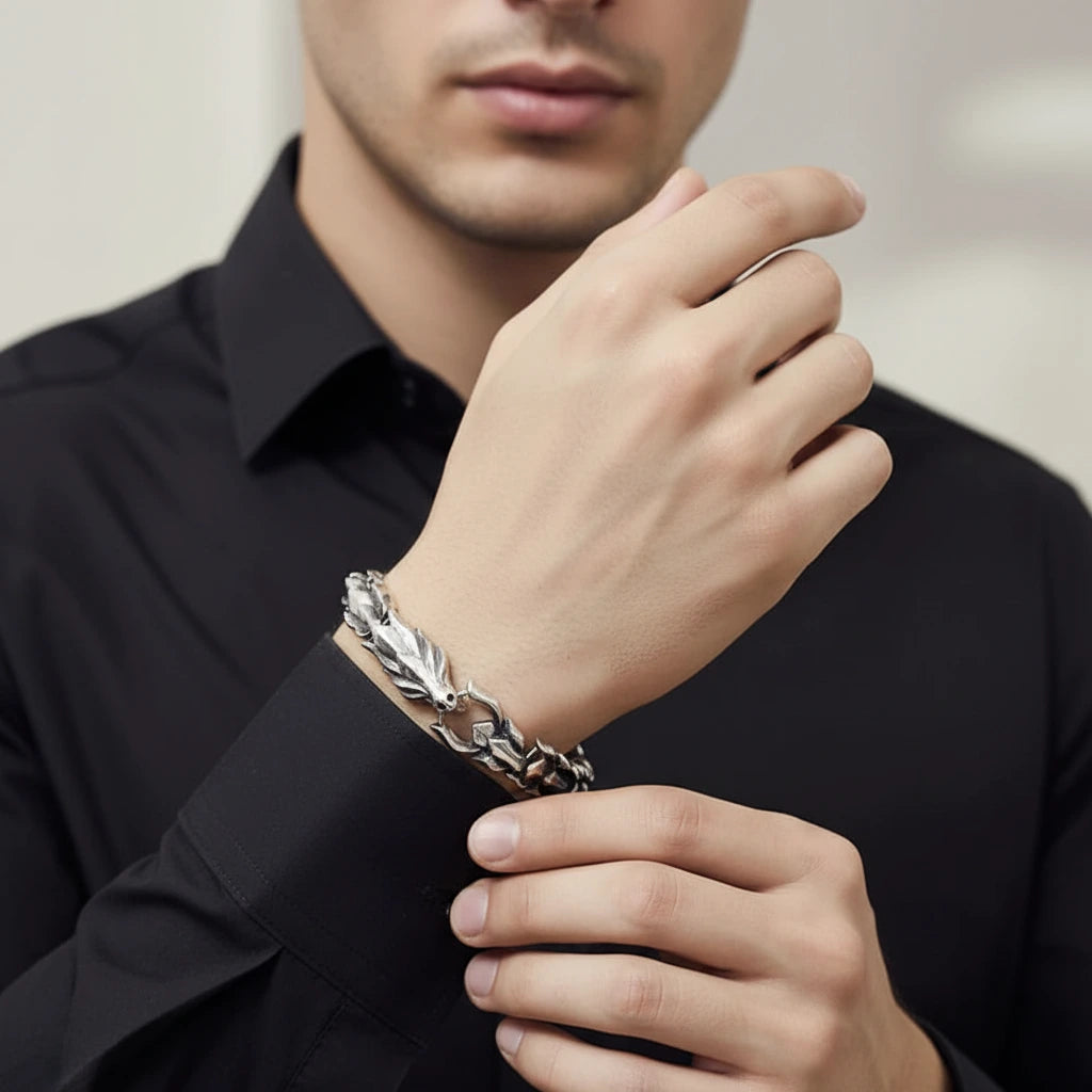 Retro Dragon Scales Punk Bracelet-Black Diamonds New York