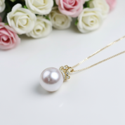 18k Crown Style Freshwater Pearl Necklace With Diamond-Black Diamonds New York