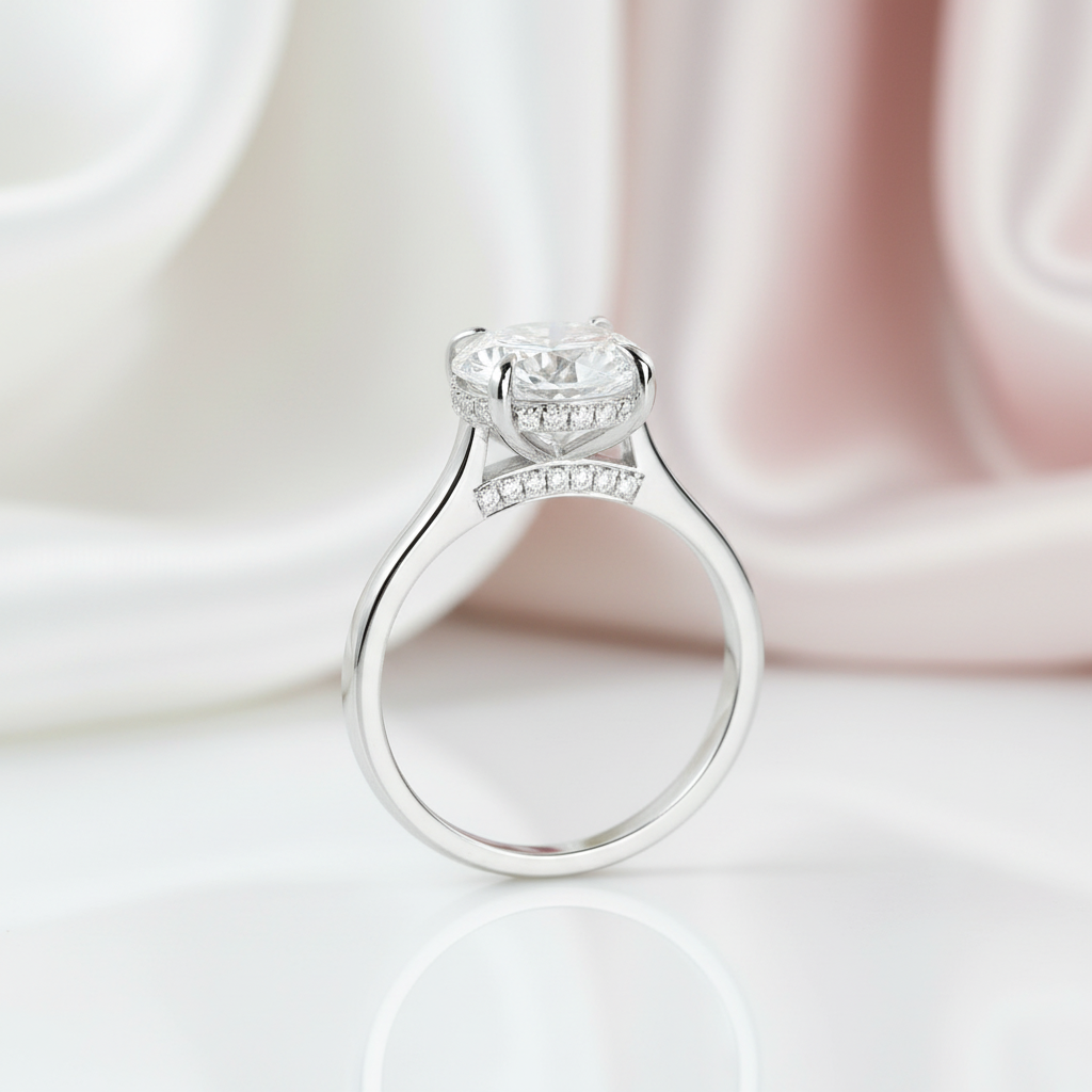 14k White Gold 2ct 8mm Diamond Option Hidden Halo Engagement Ring-Black Diamonds New York
