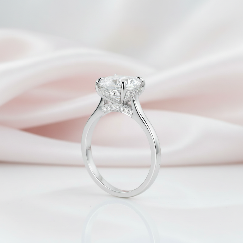 14k White Gold 2ct 8mm Diamond Option Hidden Halo Engagement Ring-Black Diamonds New York