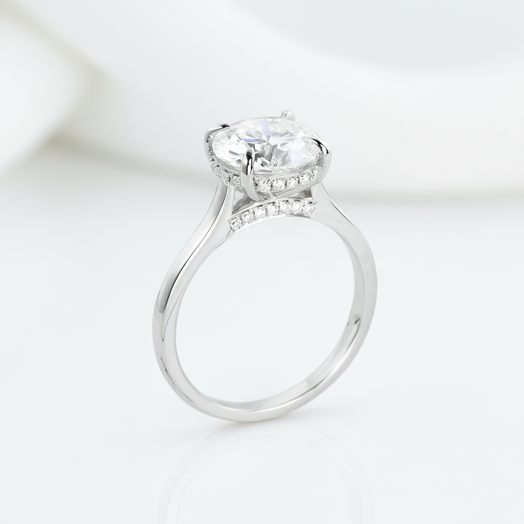 14k White Gold 2ct 8mm Diamond Option Hidden Halo Engagement Ring-Black Diamonds New York