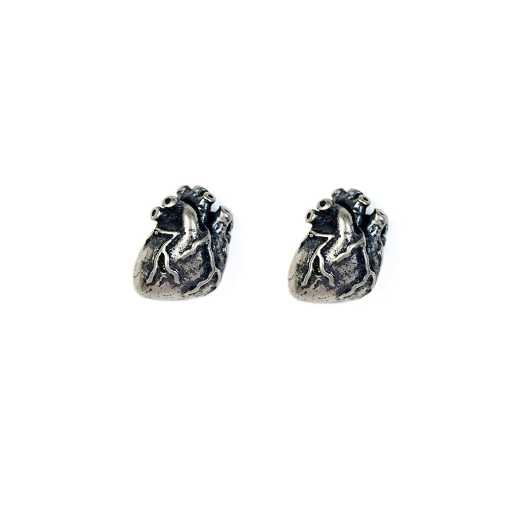 Anatomical Human Heart Punk Stud Earrings-Black Diamonds New York
