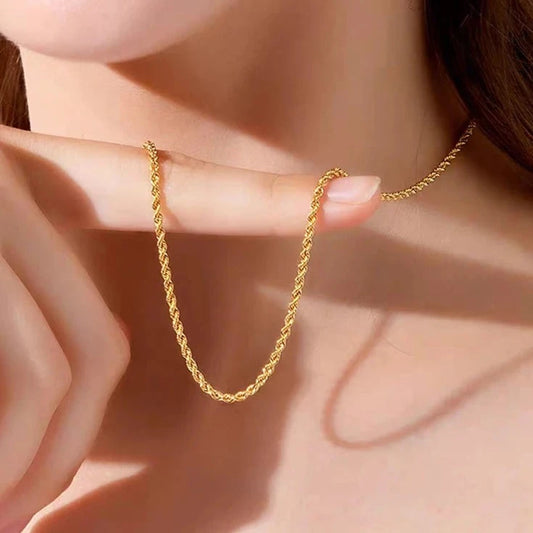 18k Yellow Gold Twisted Chain Necklace-Black Diamonds New York
