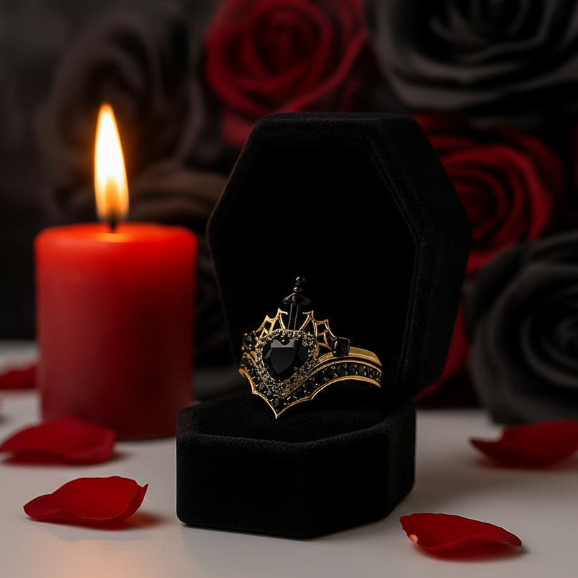 Queen of Hearts- Heart Shape Diamond Gothic Wedding Ring-Black Diamonds New York