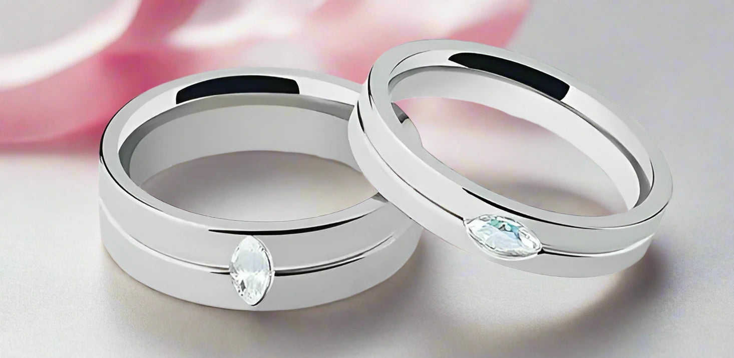 Pear-cut Diamond Stainless Steel Glossing Couple Ring-Black Diamonds New York