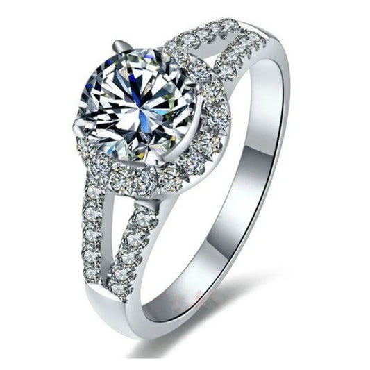 18K White Gold 2.0 Ct Moissanite Diamond Halo Engagement Ring-Black Diamonds New York