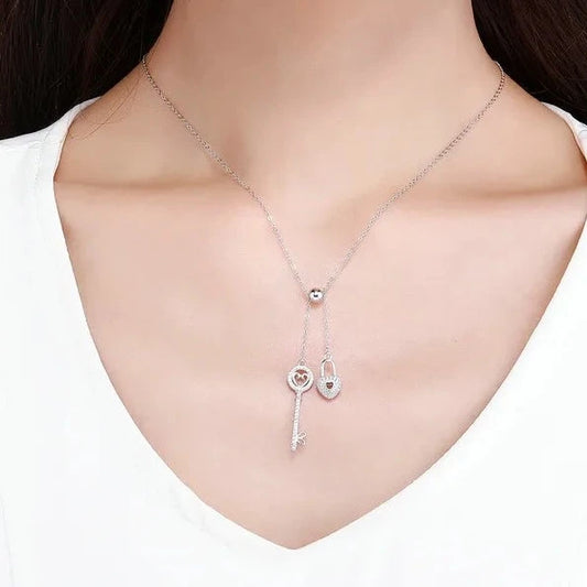 Diamond Heart Lock & Key Pendant Necklace-Black Diamonds New York