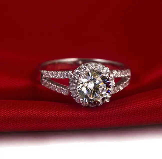 18K White Gold 2.0 Ct Moissanite Diamond Halo Engagement Ring-Black Diamonds New York