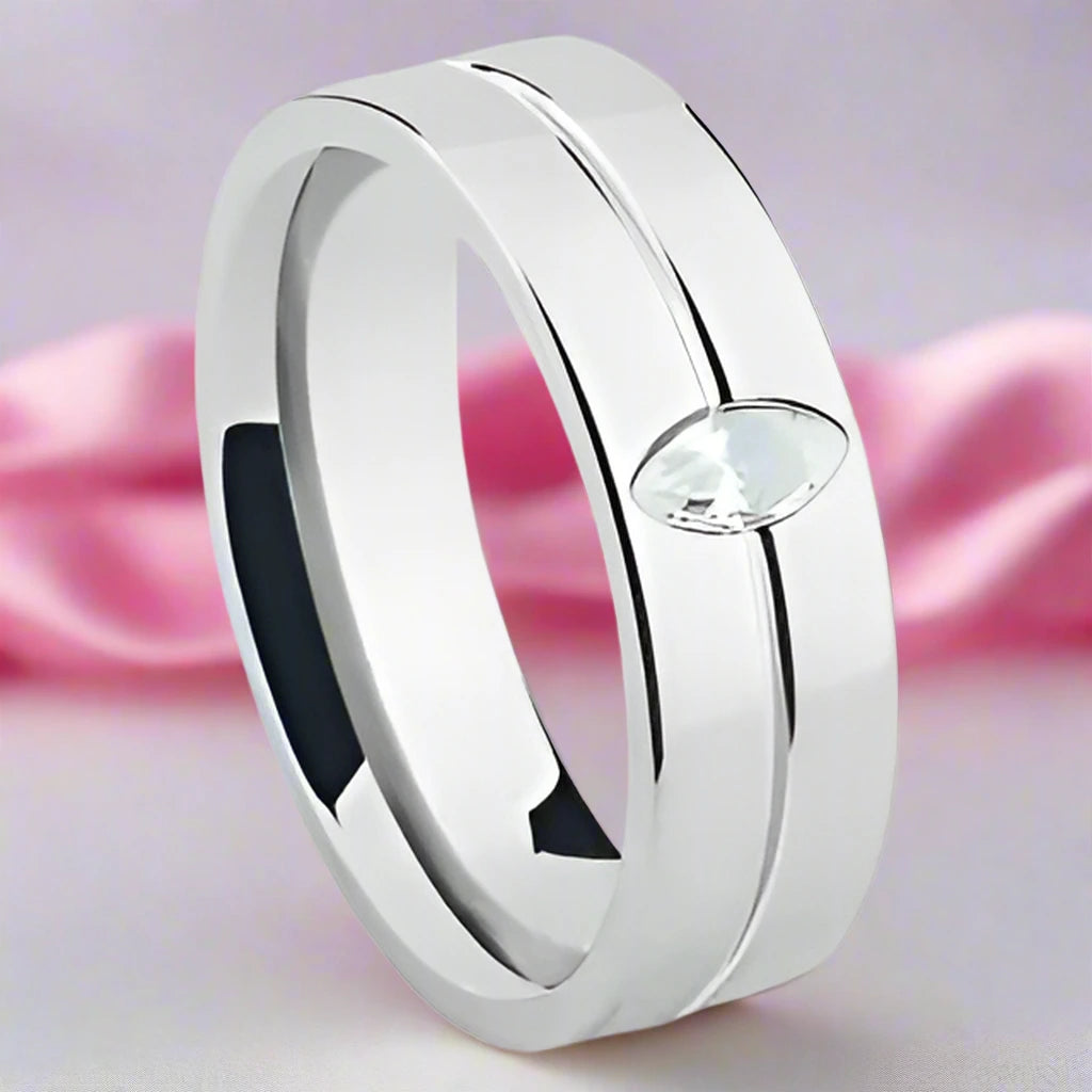 Pear-cut Diamond Stainless Steel Glossing Couple Ring-Black Diamonds New York