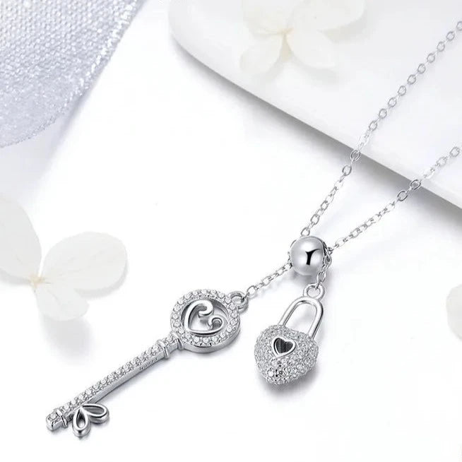 EVN Diamond Heart Lock & Key Pendant Necklace-Black Diamonds New York