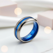 Matte Brown with Blue Groove Tungsten Carbide Ring-Black Diamonds New York