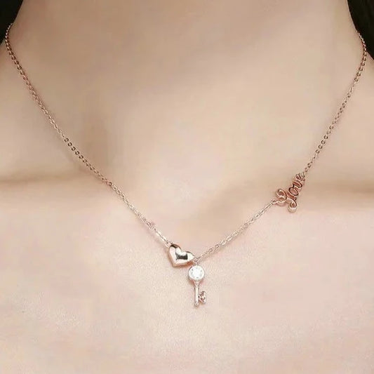 Key of Heart Rose Gold Necklace with Created Diamond-Black Diamonds New York