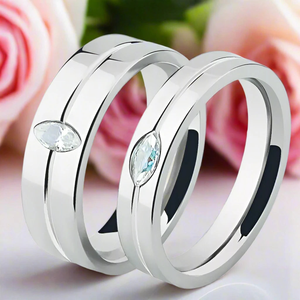 Pear-cut Diamond Stainless Steel Glossing Couple Ring-Black Diamonds New York