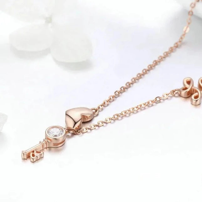 Key of Heart Rose Gold Necklace with EVN Stone-Black Diamonds New York