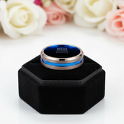 Matte Brown with Blue Groove Tungsten Carbide Ring-Black Diamonds New York