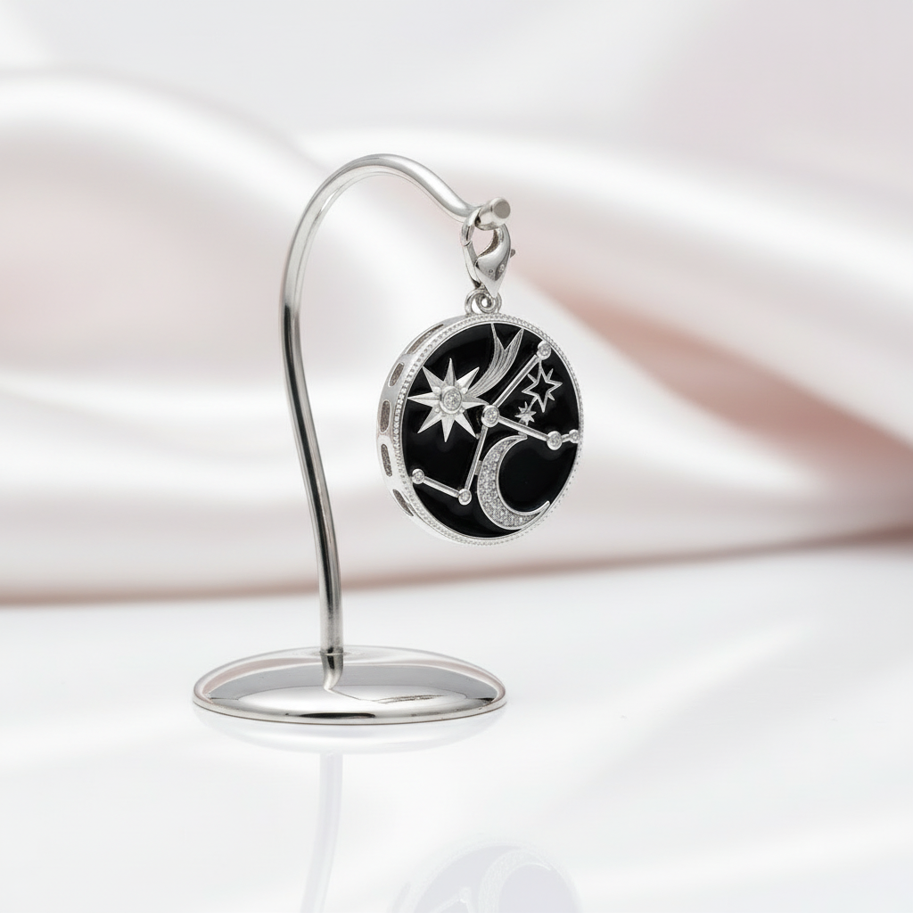 Moon and Stars Constellation Round Pendant-Black Diamonds New York