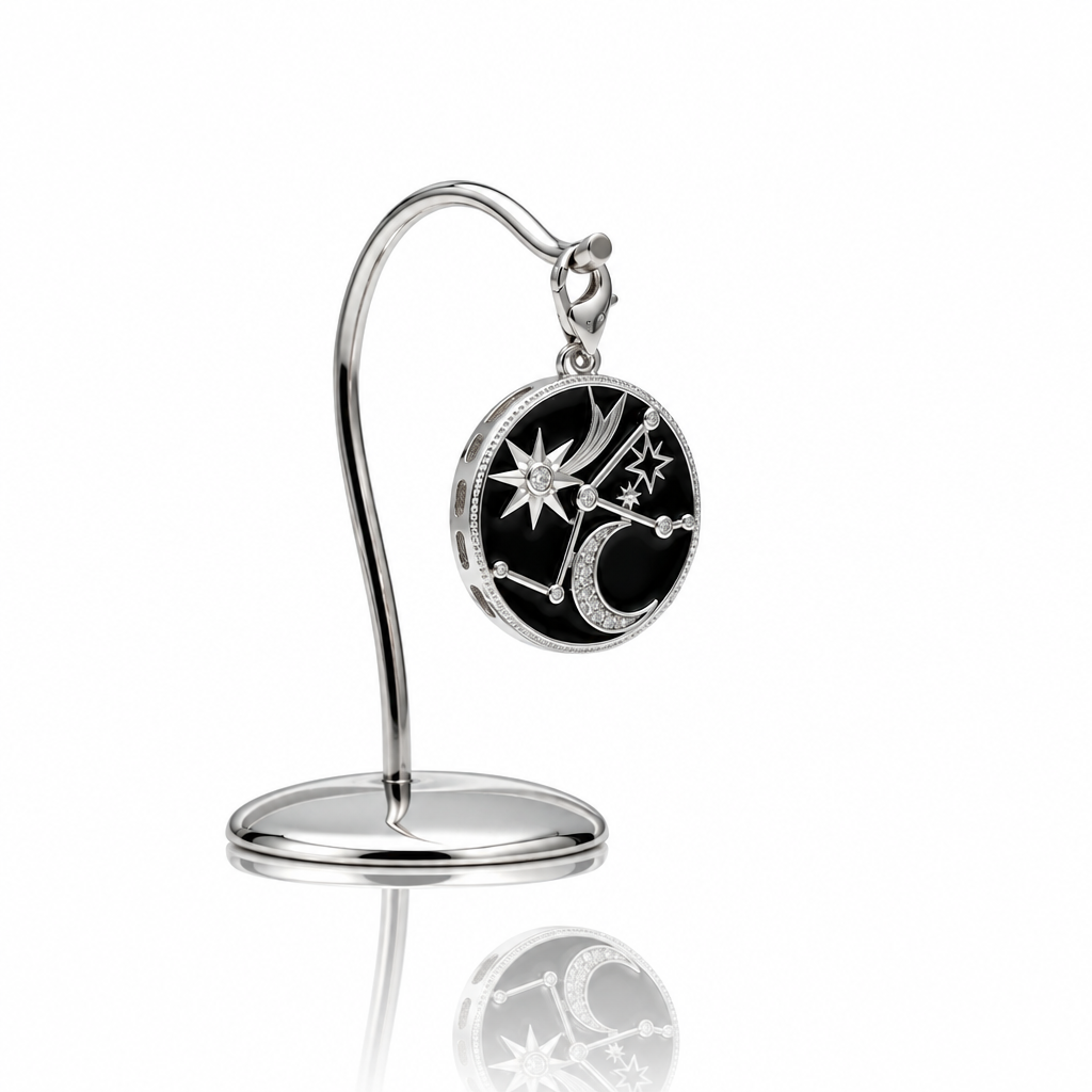 Moon and Stars Constellation Round Pendant-Black Diamonds New York