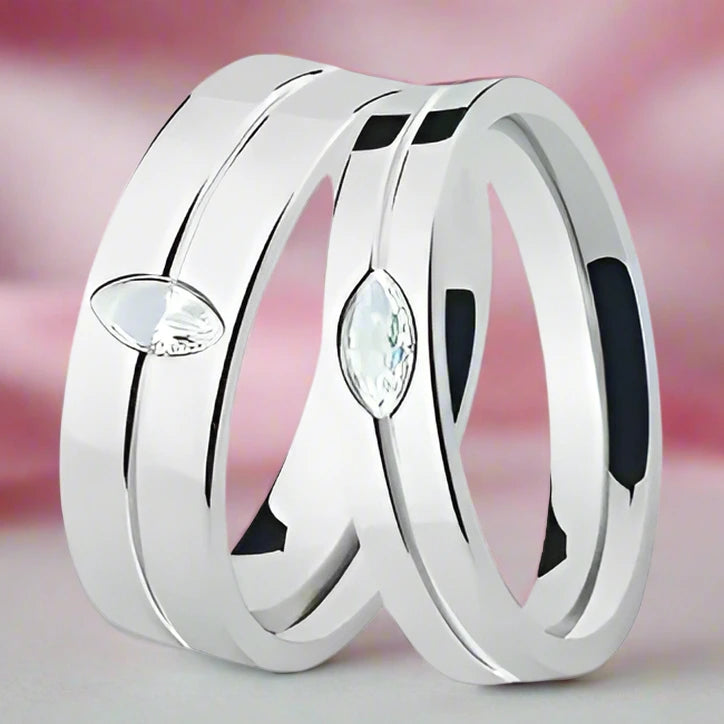 Pear-cut Diamond Stainless Steel Glossing Couple Ring-Black Diamonds New York