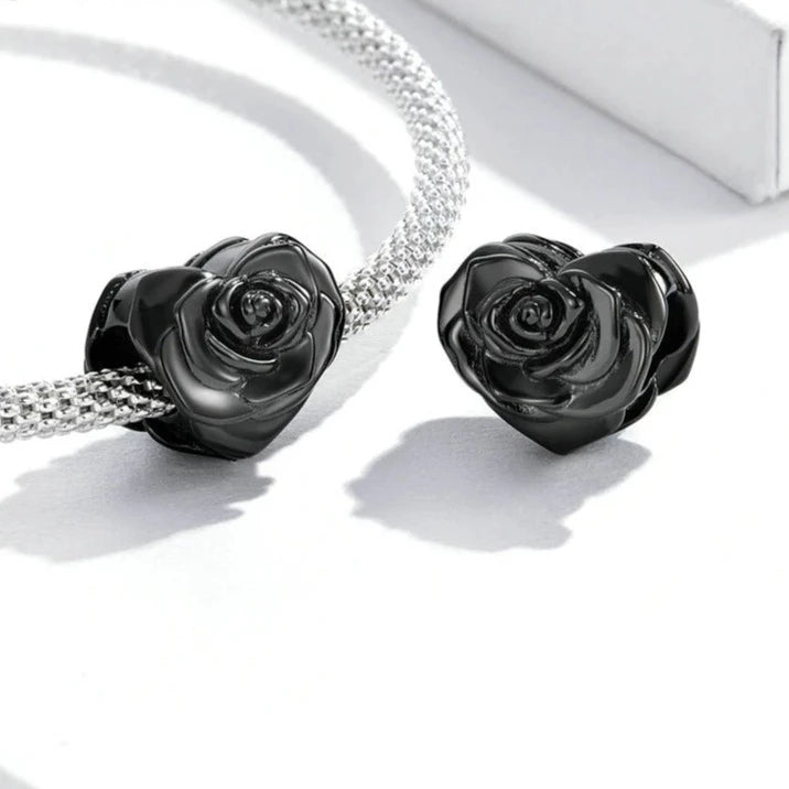 Elegant Black Rose Bead Heart Charm-Black Diamonds New York