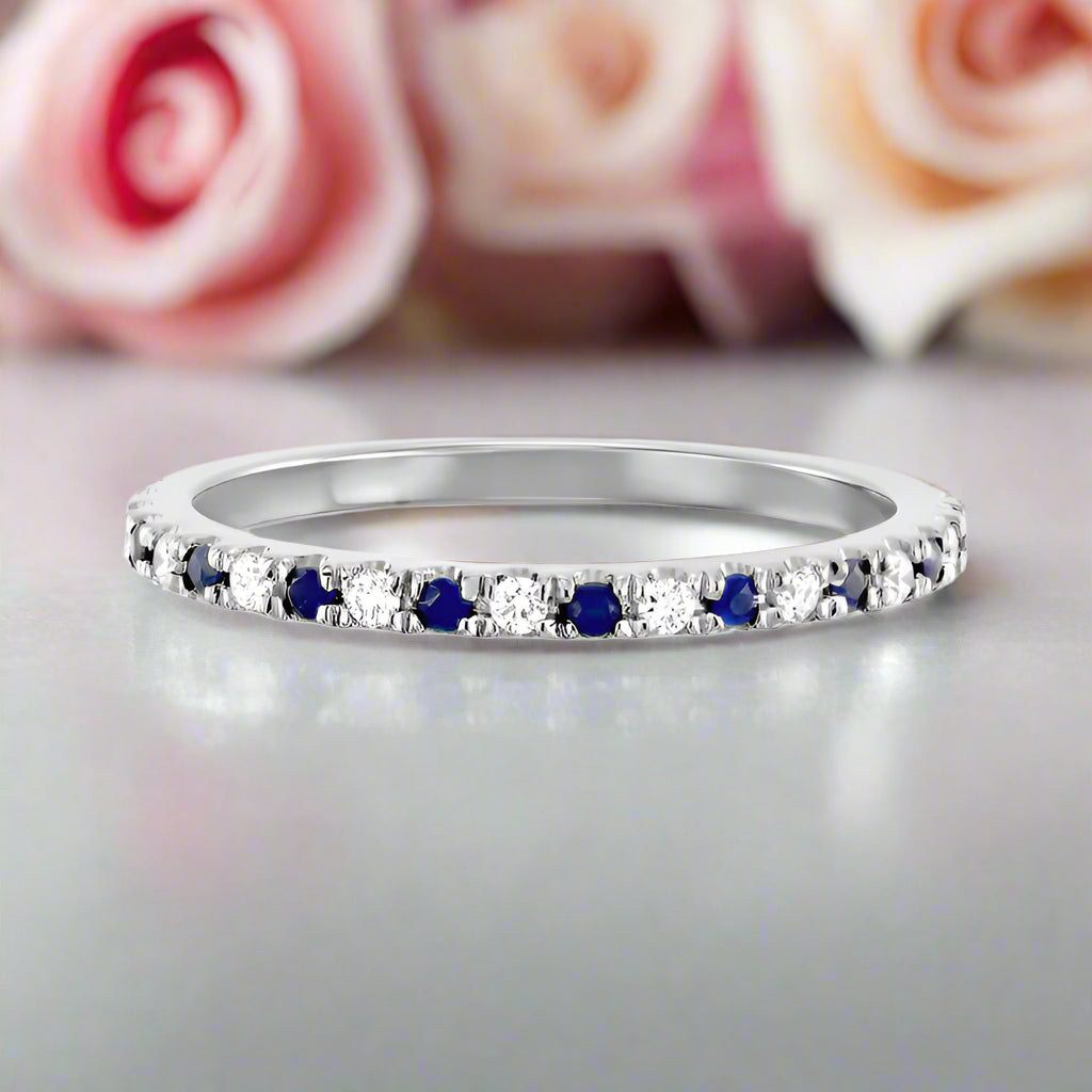 Half Eternity Blue And White Sapphire Wedding Band-Black Diamonds New York