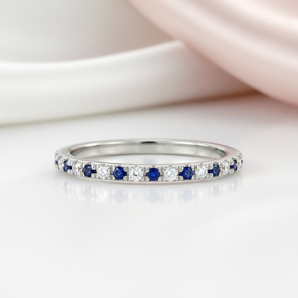 Half Eternity Blue And White Sapphire Wedding Band-Black Diamonds New York