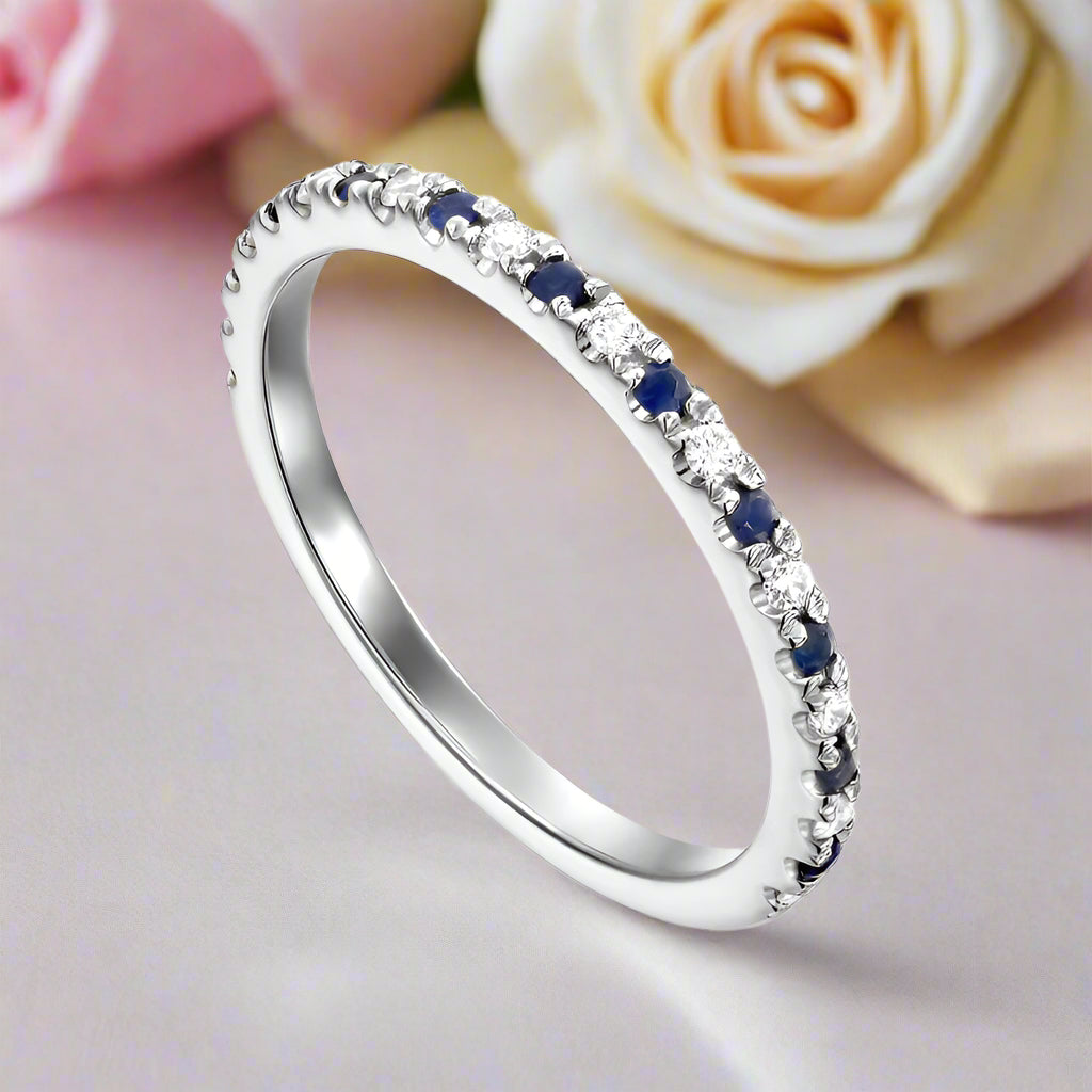 Half Eternity Blue And White Sapphire Wedding Band-Black Diamonds New York