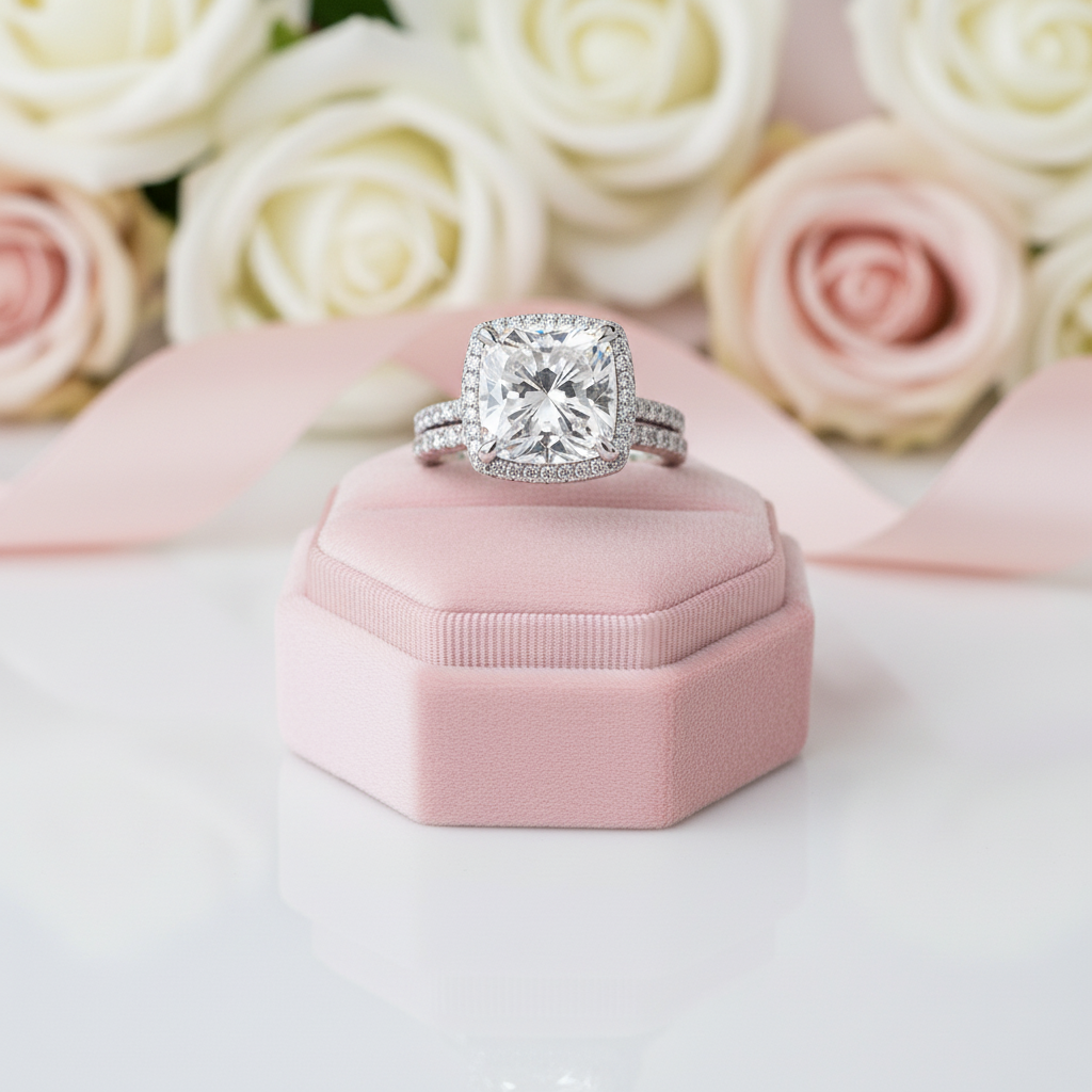 Halo Cushion Cut Diamond Option Wedding Ring Set-Black Diamonds New York