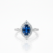 Halo Oval Cut Blue Sapphire Engagement Ring-Black Diamonds New York