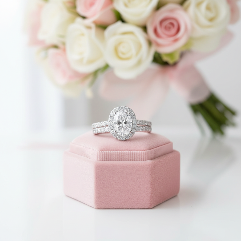 Halo Oval Cut Engagement Ring Set-Black Diamonds New York