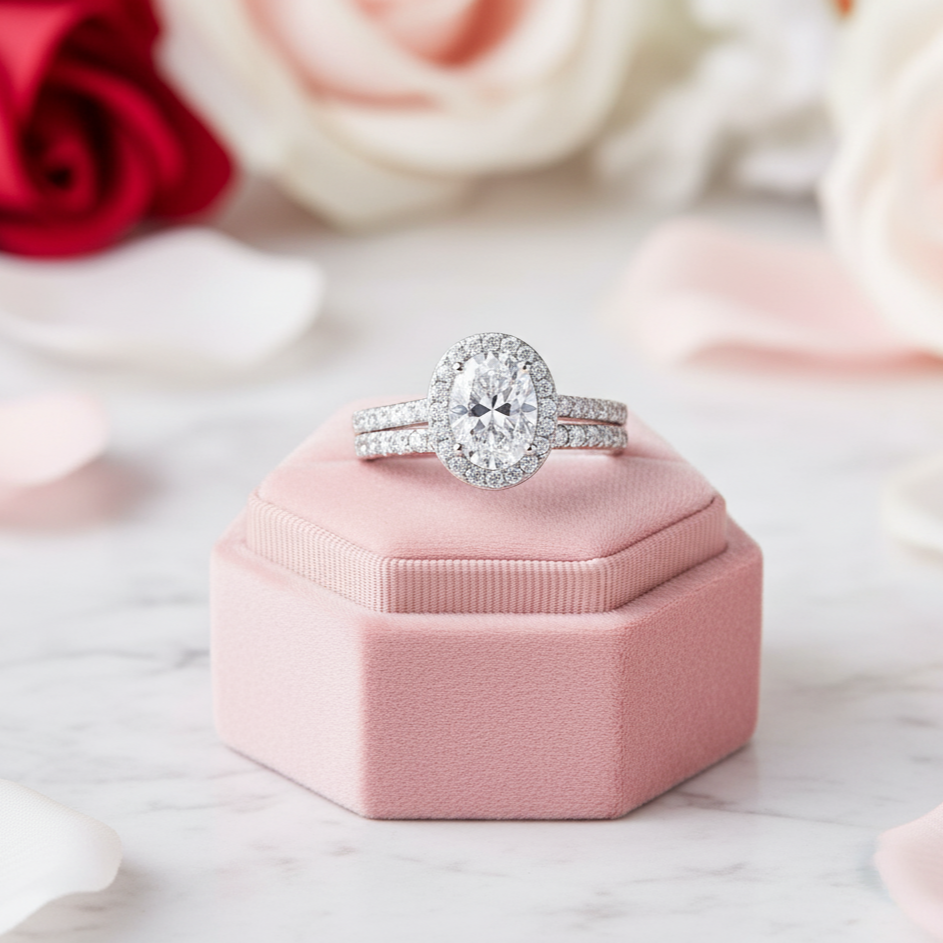 Halo Oval Cut Engagement Ring Set-Black Diamonds New York