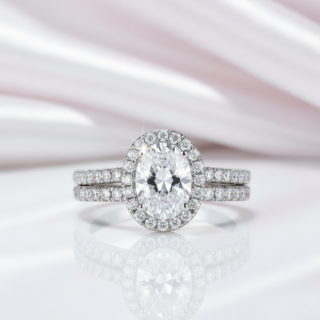 Halo Oval Cut Engagement Ring Set-Black Diamonds New York