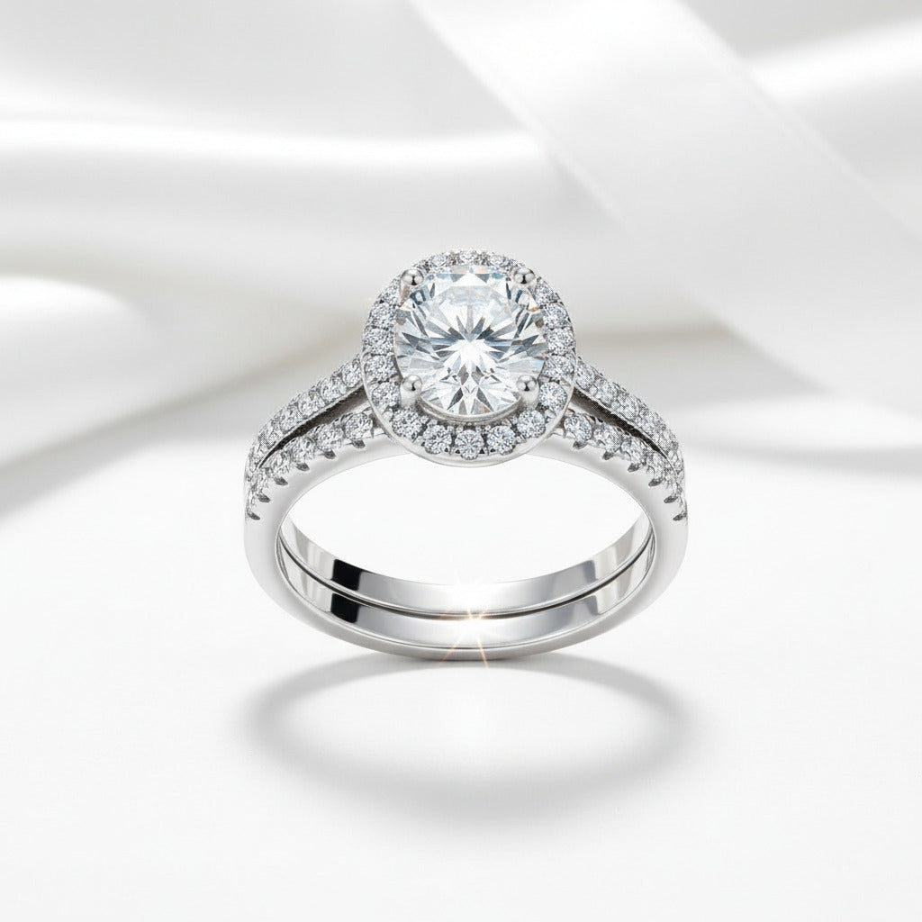 Halo Oval Cut Engagement Ring Set-Black Diamonds New York