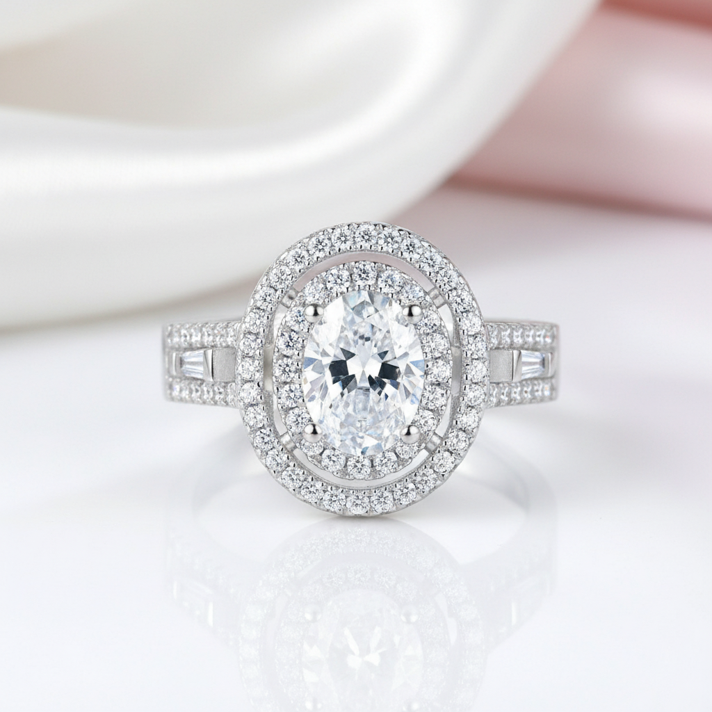 Halo Oval Shaped Diamond Option Engagement Ring-Black Diamonds New York