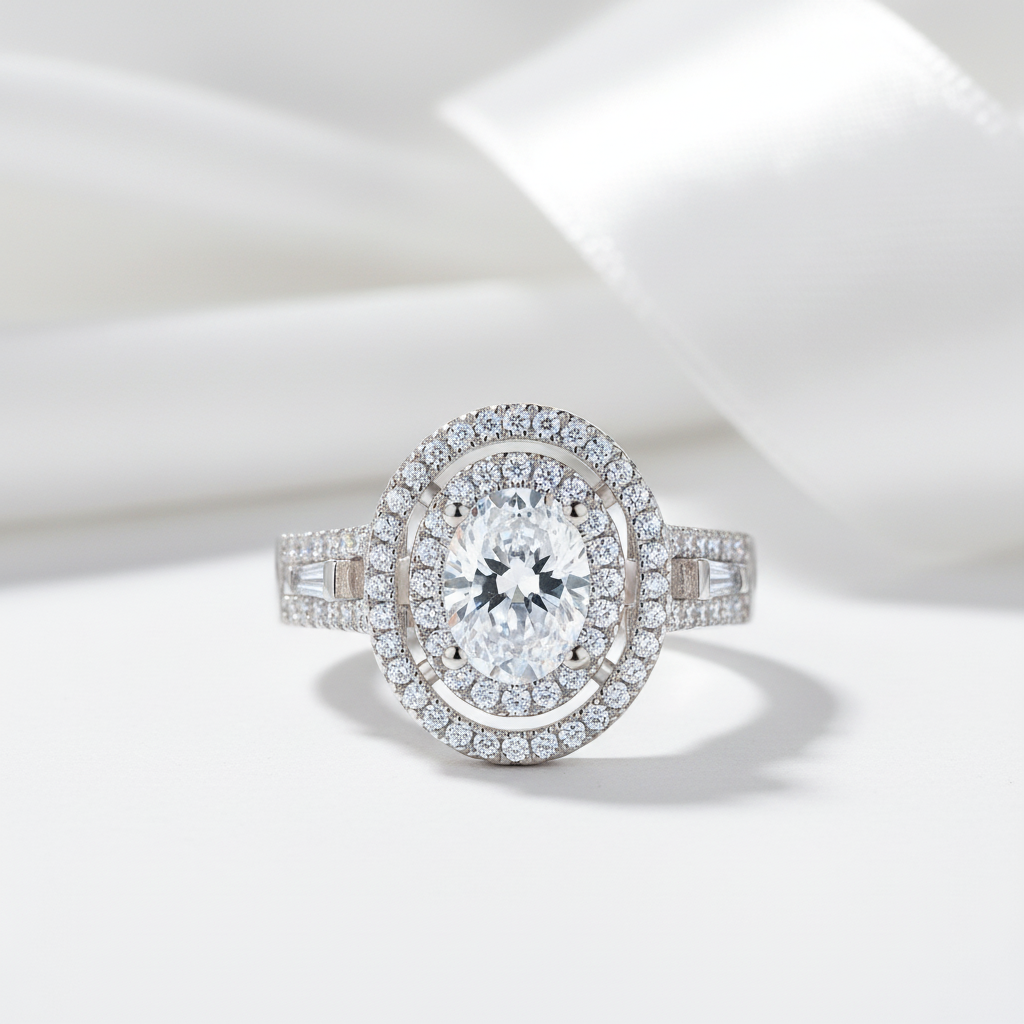 Halo Oval Shaped Diamond Option Engagement Ring-Black Diamonds New York