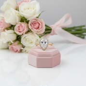 Halo Pear Cut Solitaire Yellow Gold Engagement Ring-Black Diamonds New York