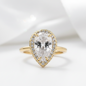 Halo Pear Cut Solitaire Yellow Gold Engagement Ring-Black Diamonds New York