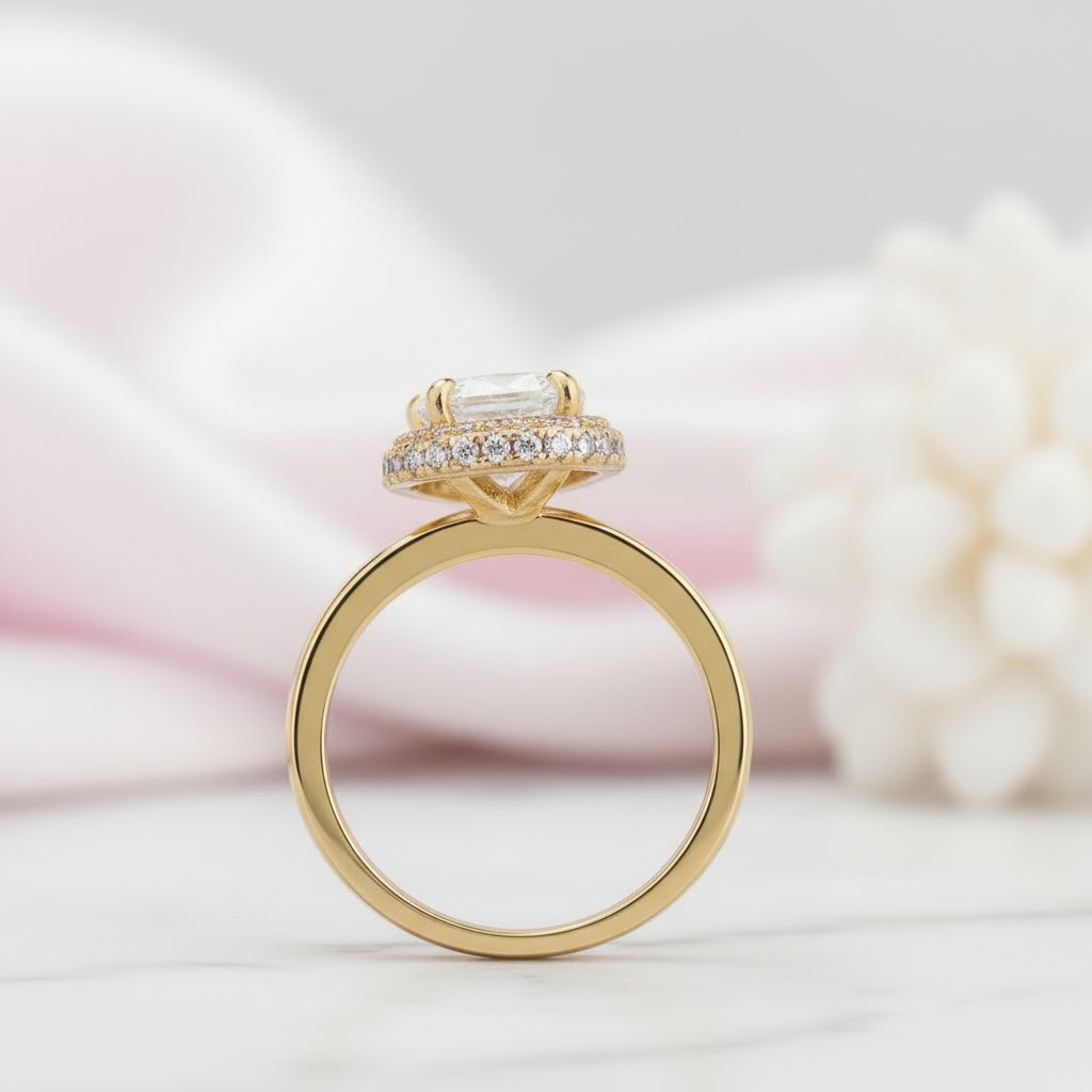 Halo Pear Cut Solitaire Yellow Gold Engagement Ring-Black Diamonds New York