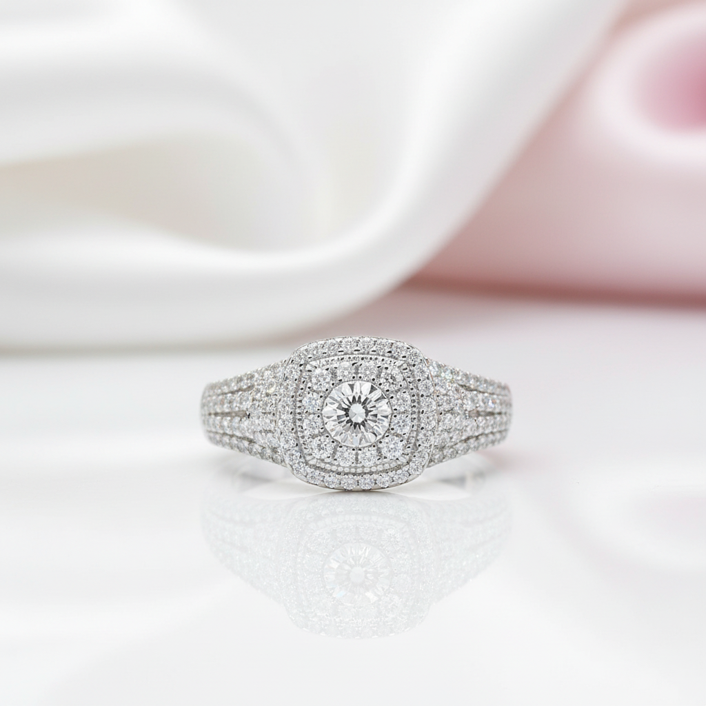 Halo Round Cut Diamond Engagement Ring-Black Diamonds New York