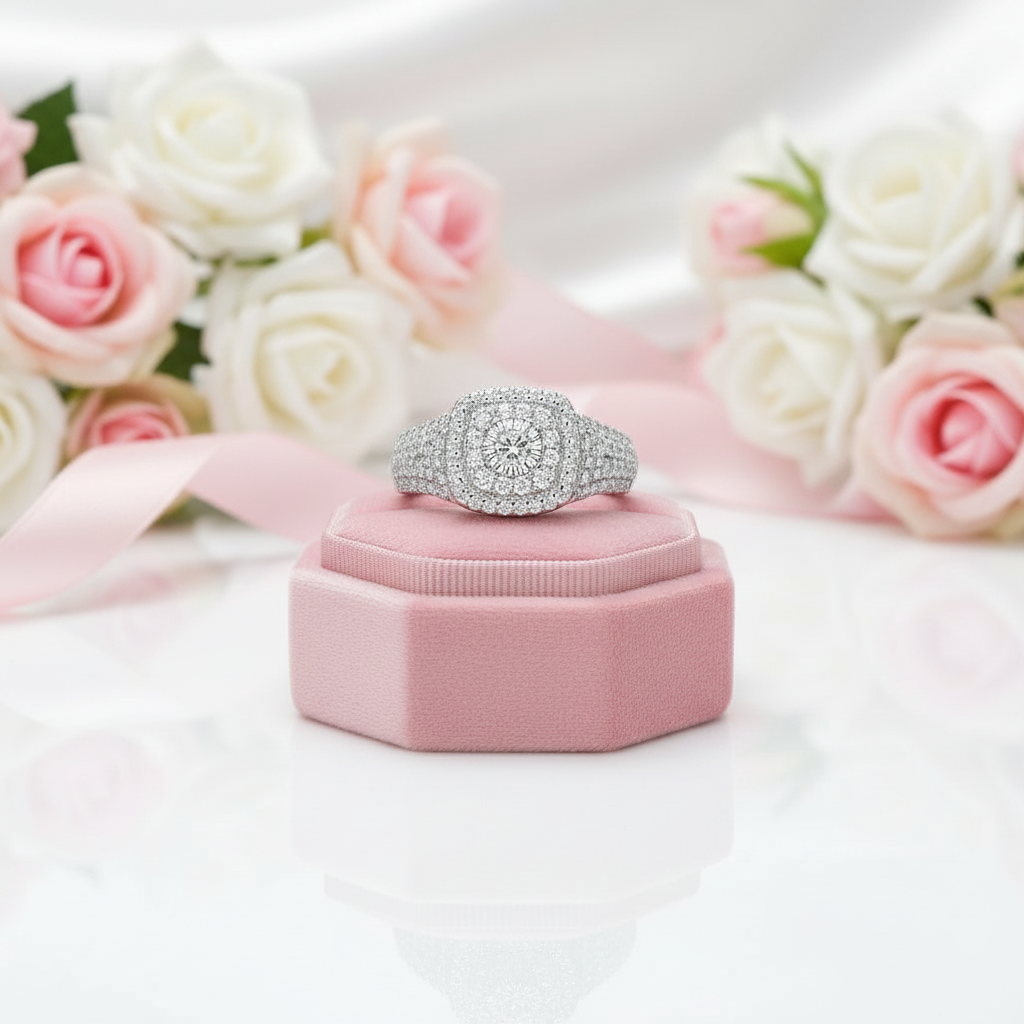 Halo Round Cut Diamond Engagement Ring-Black Diamonds New York