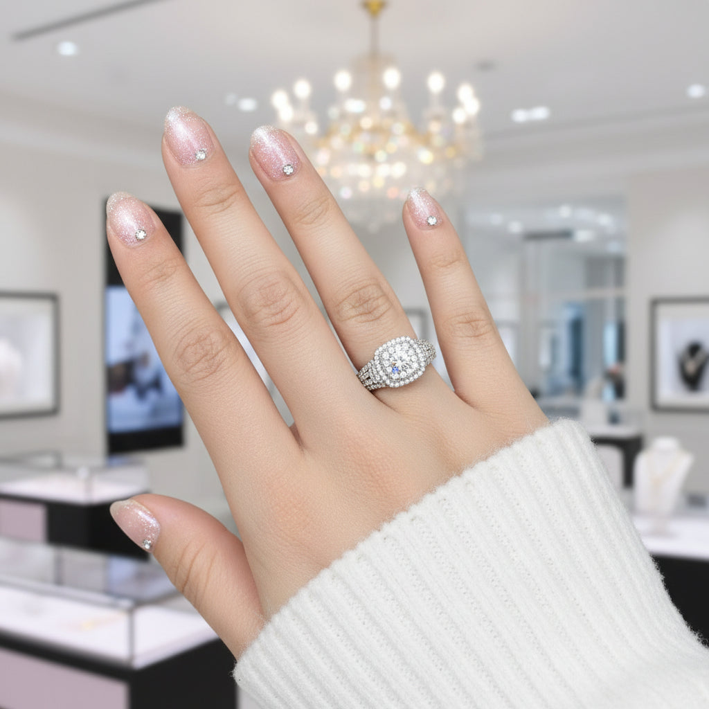 Halo Round Cut Diamond Engagement Ring-Black Diamonds New York