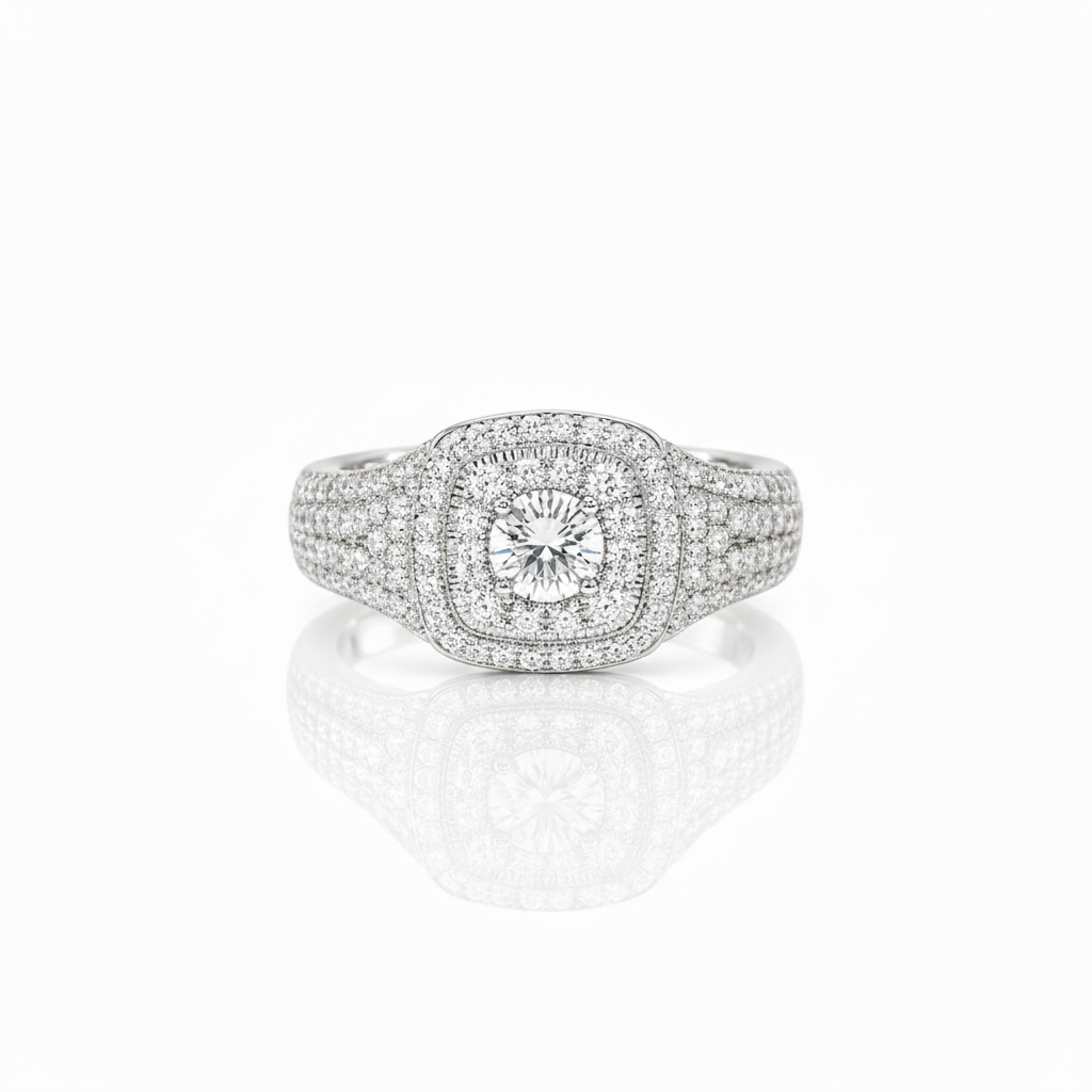 Halo Round Cut Diamond Option Engagement Ring-Black Diamonds New York