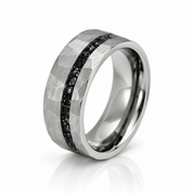 Hammered Tungsten Wedding Band with Fragment Opal Inlay-Black Diamonds New York