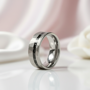 Hammered Tungsten Wedding Band with Fragment Opal Inlay-Black Diamonds New York