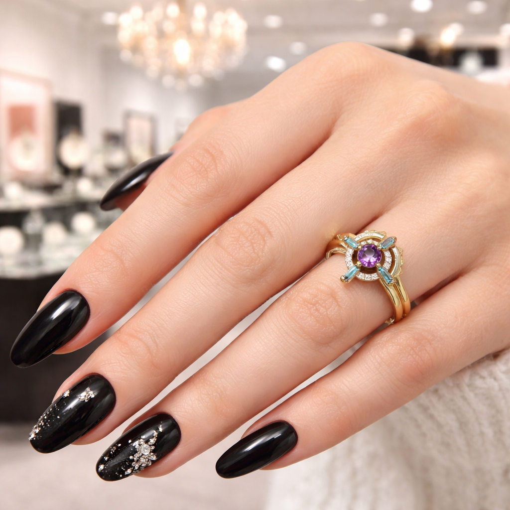 Outlaw's Ring Set- 14k Yellow Gold Video Game Inspired Rings-Black Diamonds New York