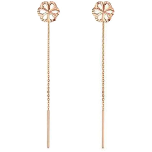 18k Gold Plum Blossom Design Tassel Earrings-Black Diamonds New York