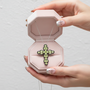Pear-cut Peridot with Black Spinel Cross Pendant Necklace-Black Diamonds New York
