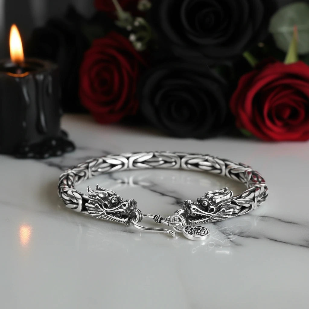 Vintage Dragon Chain Gothic Bracelet-Black Diamonds New York
