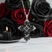 Marquise-cut Black Spinel Spiky Cross Necklace-Black Diamonds New York